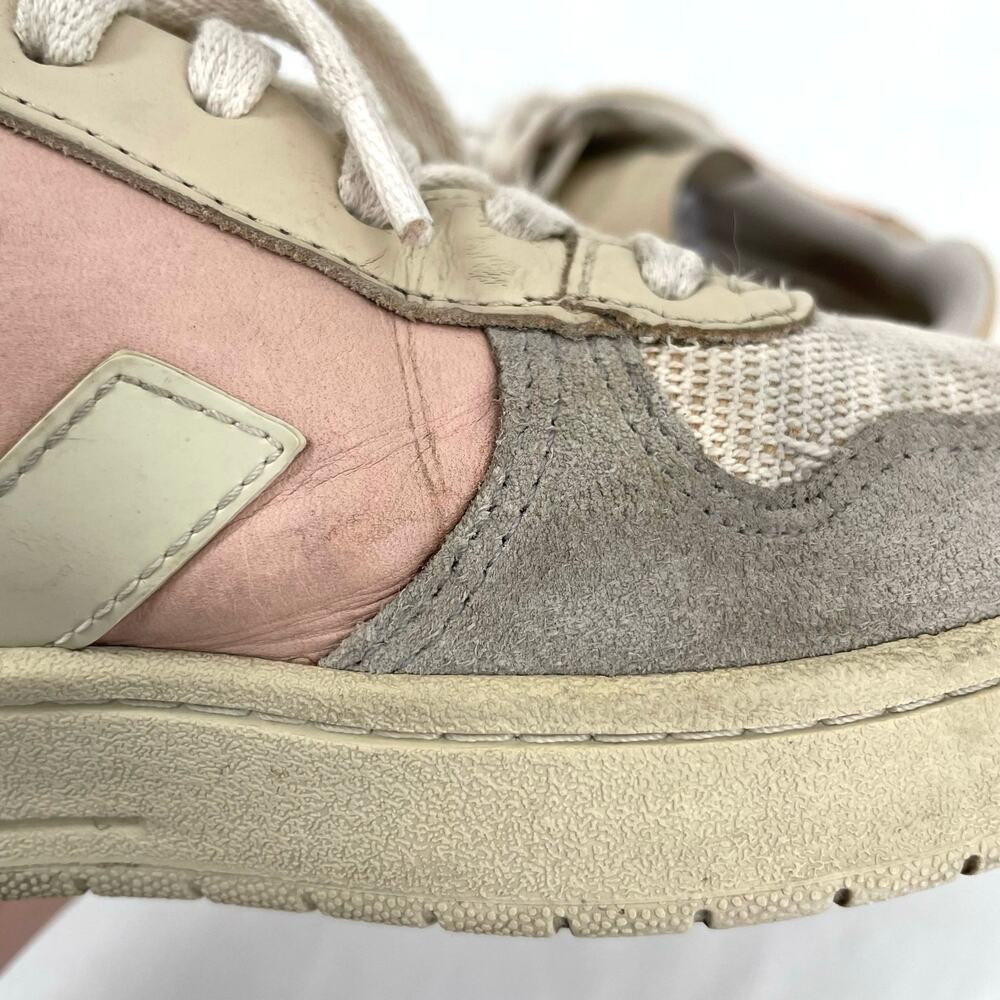 Veja V-10 Multico Colorblock Sneaker Suede Leather Pastel Pink Blue Cream Size 8 - Picture 16 of 16